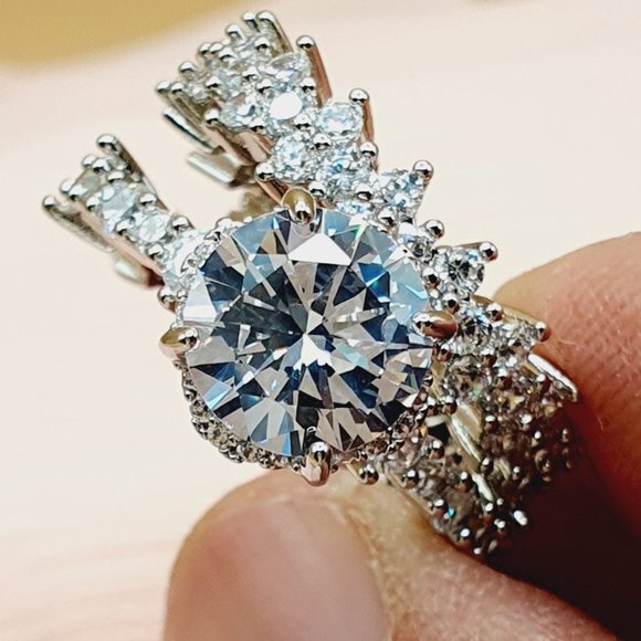 💞Dainty Pave Pure Shiny Gemstone Silver Wedding Rings for Women, MARR9052 - Picture 2 of 5